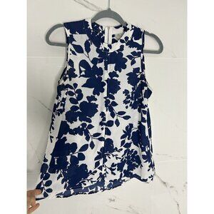 Paper Crane Blue White Sleeveless Top Sz S Career Coastal Casual EUC​​​​​​​​